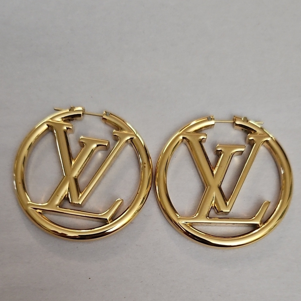 Authentic Preloved Louis Vuitton Gold Hoop Size XL. Modern Abstract Earrings